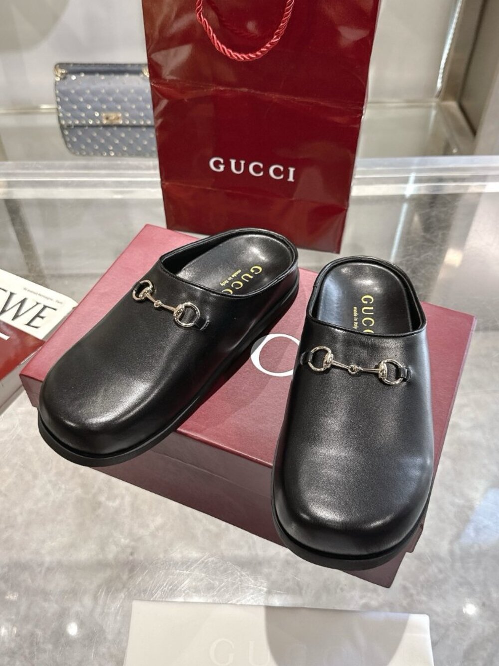GUCCI Black Leather Horsebit Loafer Mules Slides Slippers - Picture 4 of 8